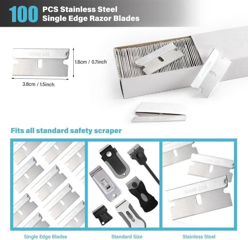 Gomake Razor Blade Scraper Tool with Blade Container 2PCS Cooktop Stove Scraper with Extra 100PCS Stainless Steel Blades for Glass,Paint and Old Label,Decal Sticker Remover, Stove Top Cleaning (W79) - Image 3